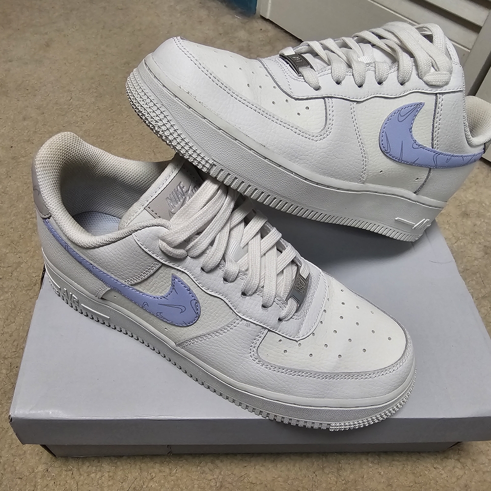 Nike Air Force 1 White and Light Blue Sneakers